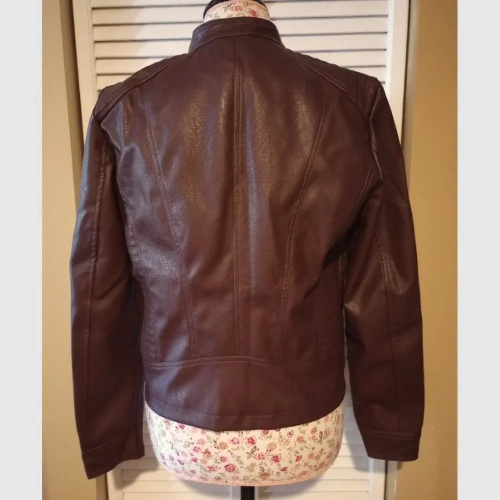 New with Tags Fahsyee Women's Zip-Up Faux Leather Jacket, Size M, Coffee Brown - Picture 4 of 13